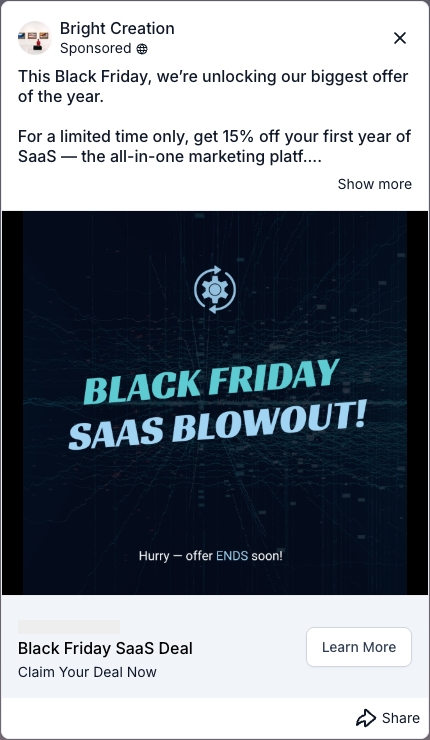 Black Friday SaaS Blowout - Facebook Ad